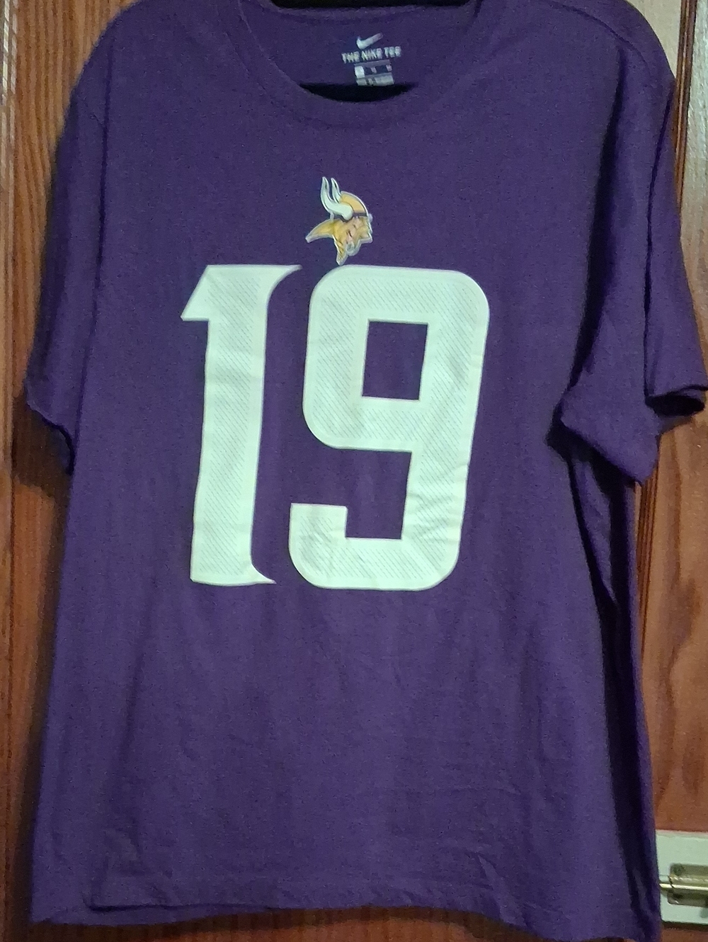 Nike Purple Vikings Short Sleeve Tee with White 19 and Small Logo